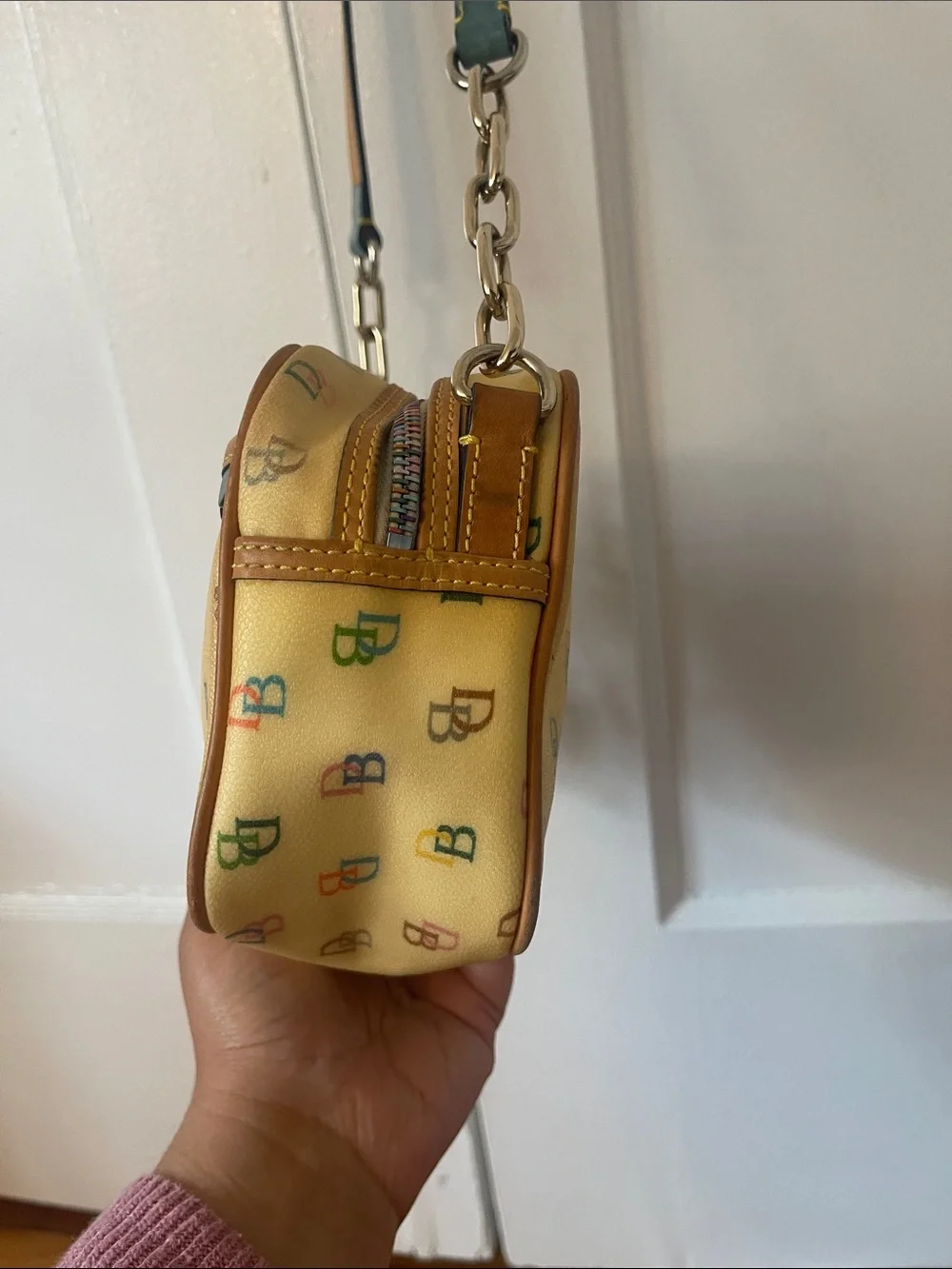 Dooney & Bourke Vintage Y2K Yellow Multicolor DB Logo Canvas Shoulder Bag